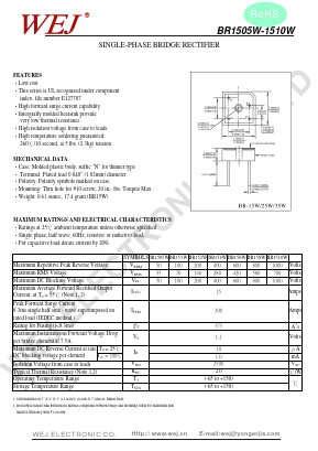 BR1510W Datasheet PDF SHENZHEN YONGERJIA INDUSTRY CO.,LTD