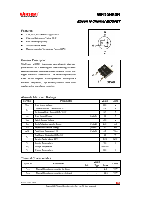 WFD5N60B Datasheet PDF Shenzhen Winsemi Microelectronics Co., Ltd