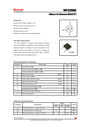 WFD2N60 Datasheet PDF Shenzhen Winsemi Microelectronics Co., Ltd