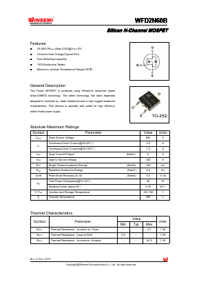 WFD2N60B Datasheet PDF Shenzhen Winsemi Microelectronics Co., Ltd