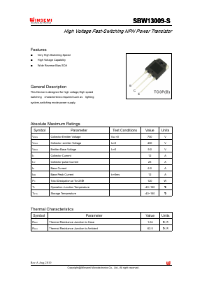 SBW13009-S Datasheet PDF Shenzhen Winsemi Microelectronics Co., Ltd