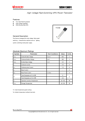 SBN13001 Datasheet PDF Shenzhen Winsemi Microelectronics Co., Ltd