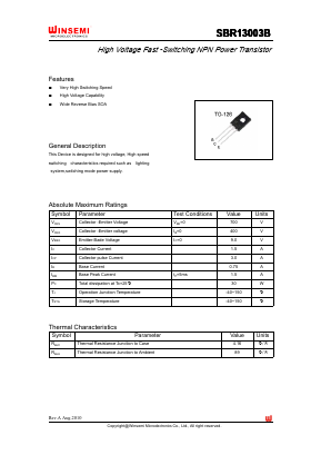 SBR13003B Datasheet PDF Shenzhen Winsemi Microelectronics Co., Ltd