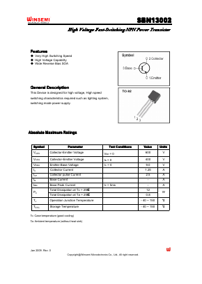 SBN13002 Datasheet PDF Shenzhen Winsemi Microelectronics Co., Ltd