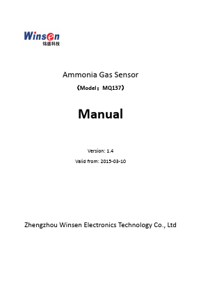 MQ137 Datasheet PDF Zhengzhou Winsen Electronics Technology Co., Ltd.