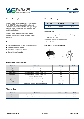 WST2304 Datasheet PDF Shenzhen Guan Hua Wei Ye Co., Ltd