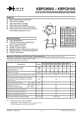 KBPC800G Datasheet PDF Won-Top Electronics