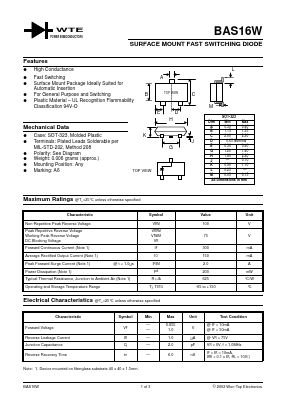 BAS16W-T1 Datasheet PDF Won-Top Electronics