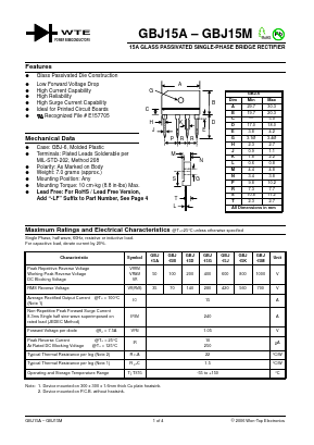 GBJ15A-LF Datasheet PDF Won-Top Electronics