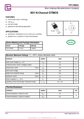 TSP15N06A Datasheet PDF Wuxi Unigroup Microelectronics Company