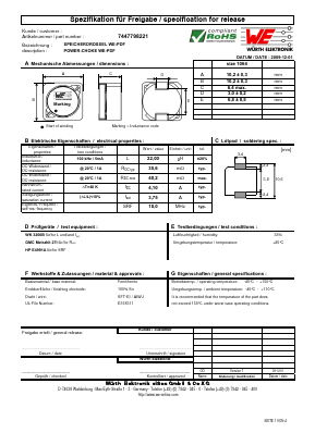 7447798221 Datasheet PDF Wurth Elektronik GmbH & Co. KG, Germany.