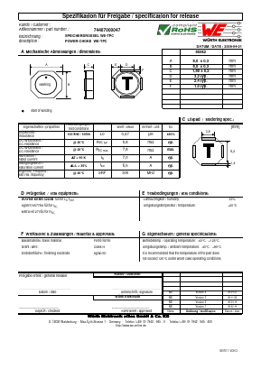 74407000047 Datasheet PDF Wurth Elektronik GmbH & Co. KG, Germany.