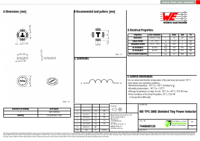 7440680120 Datasheet PDF Wurth Elektronik GmbH & Co. KG, Germany.