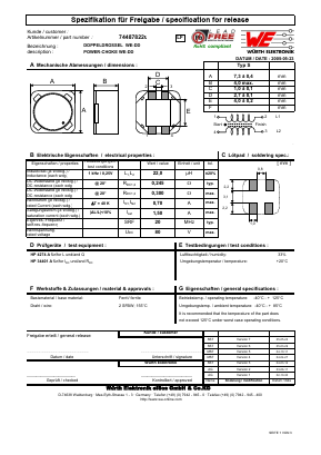 744878220 Datasheet PDF Wurth Elektronik GmbH & Co. KG, Germany.