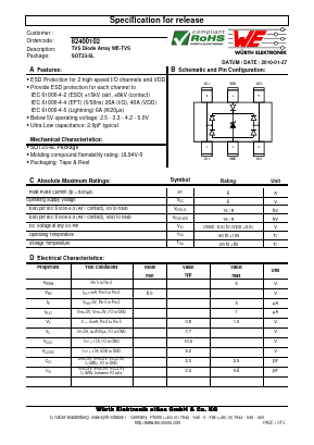 82400102 Datasheet PDF Wurth Elektronik GmbH & Co. KG, Germany.