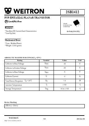 2SB1412 Datasheet PDF Weitron Technology