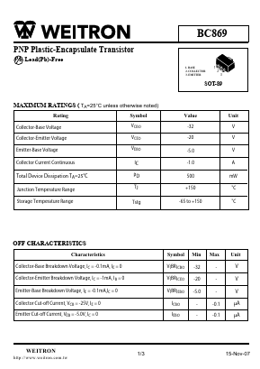 BC869 Datasheet PDF Weitron Technology