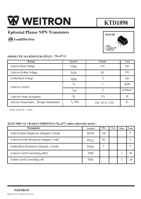 KTD1898 Datasheet PDF Weitron Technology