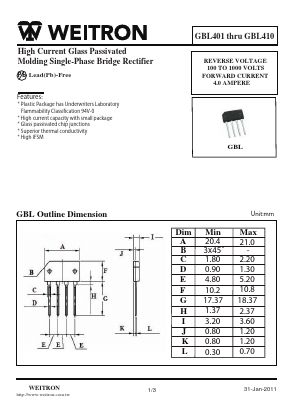 GBL410 Datasheet PDF Weitron Technology