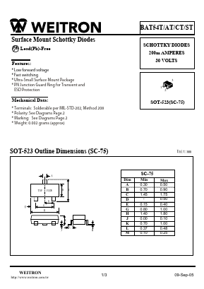 BAT54AT Datasheet PDF Weitron Technology