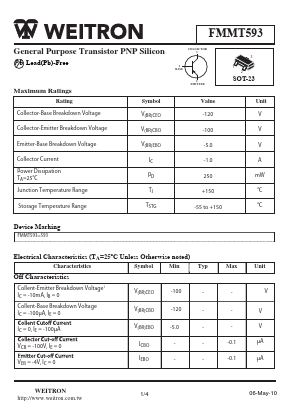 FMMT593 Datasheet PDF Weitron Technology