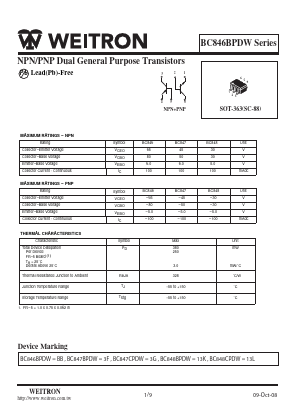 BC846BPDW Datasheet PDF Weitron Technology