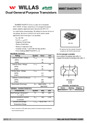 MMBT3946DW1T1 Datasheet PDF Willas Electronic Corp.