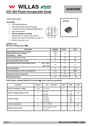 BAW56DW Datasheet PDF Willas Electronic Corp.