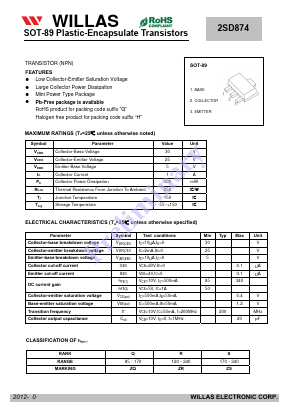 2SD874 Datasheet PDF Willas Electronic Corp.