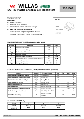 2SB1308 Datasheet PDF Willas Electronic Corp.