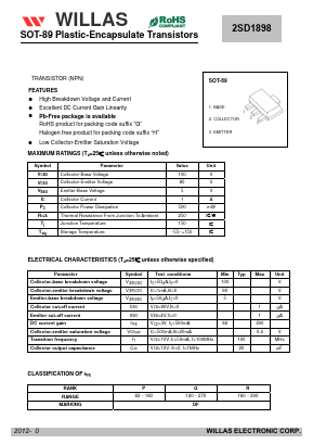 2SD1898 Datasheet PDF Willas Electronic Corp.