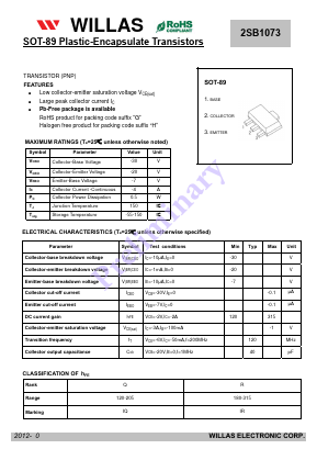 2SB1073 Datasheet PDF Willas Electronic Corp.