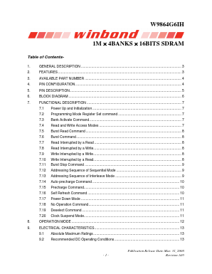 W9864G6IH-6 Datasheet PDF Winbond