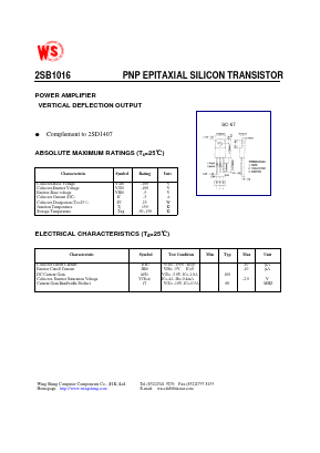 B1016 Datasheet PDF Wing Shing International Group