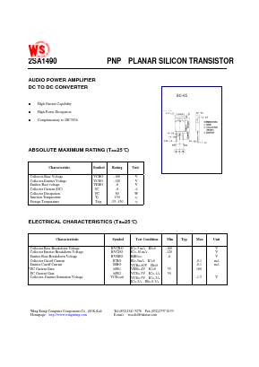 2SA1490 Datasheet PDF Wing Shing International Group