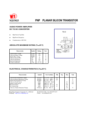 MJ15025 Datasheet PDF Wing Shing International Group