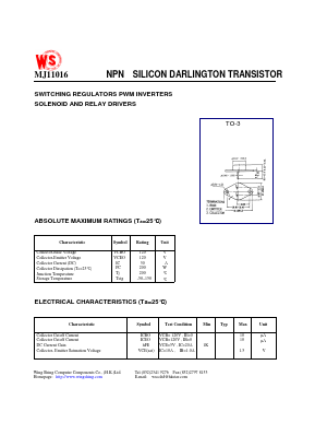 MJ11016 Datasheet PDF Wing Shing International Group