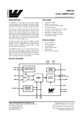 WM2152 Datasheet PDF Wolfson Microelectronics plc