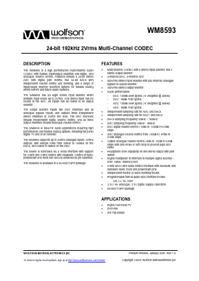 WM8593 Datasheet PDF Wolfson Microelectronics plc