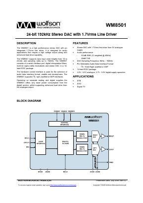 WM8501 Datasheet PDF Wolfson Microelectronics plc