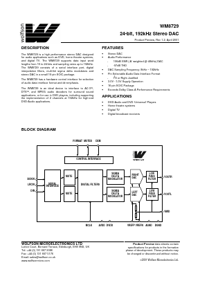 XWM8729ED Datasheet PDF Wolfson Microelectronics plc