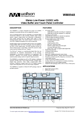 WM8948ECS/R Datasheet PDF Wolfson Microelectronics plc