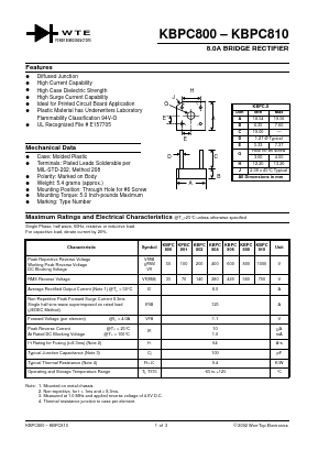 KBPC800 Datasheet PDF Won-Top Electronics