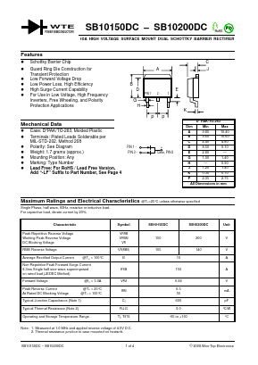 SB10150DC-T3-LF Datasheet PDF Won-Top Electronics