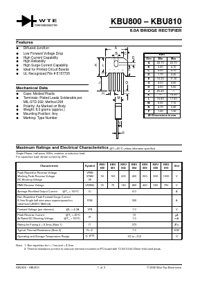 BU806 Datasheet PDF Won-Top Electronics