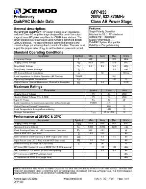 QPP-033 Datasheet PDF Xemod -> Mprise