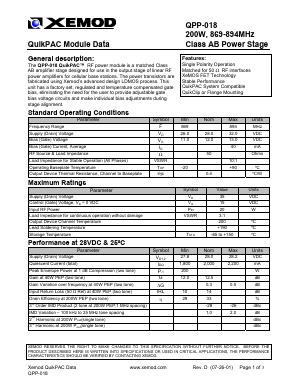 QPP-018 Datasheet PDF Xemod -> Mprise