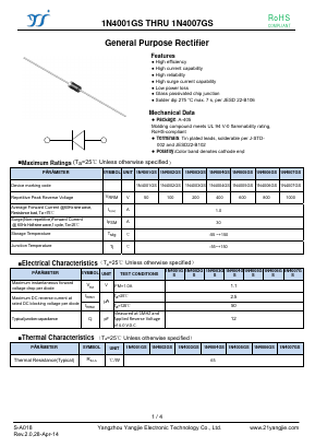 1N4007GS Datasheet PDF Yangzhou yangjie electronic co., Ltd