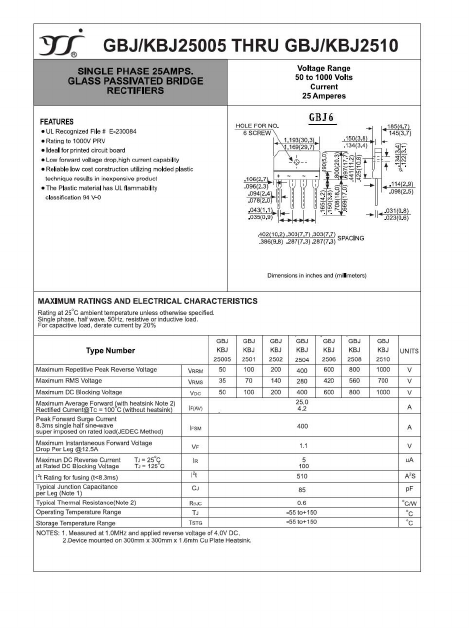 GBJ-KBJ2504 Datasheet PDF Yangzhou yangjie electronic co., Ltd