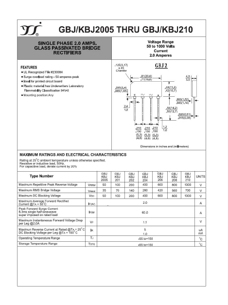 GBJ208_ Datasheet PDF Yangzhou yangjie electronic co., Ltd